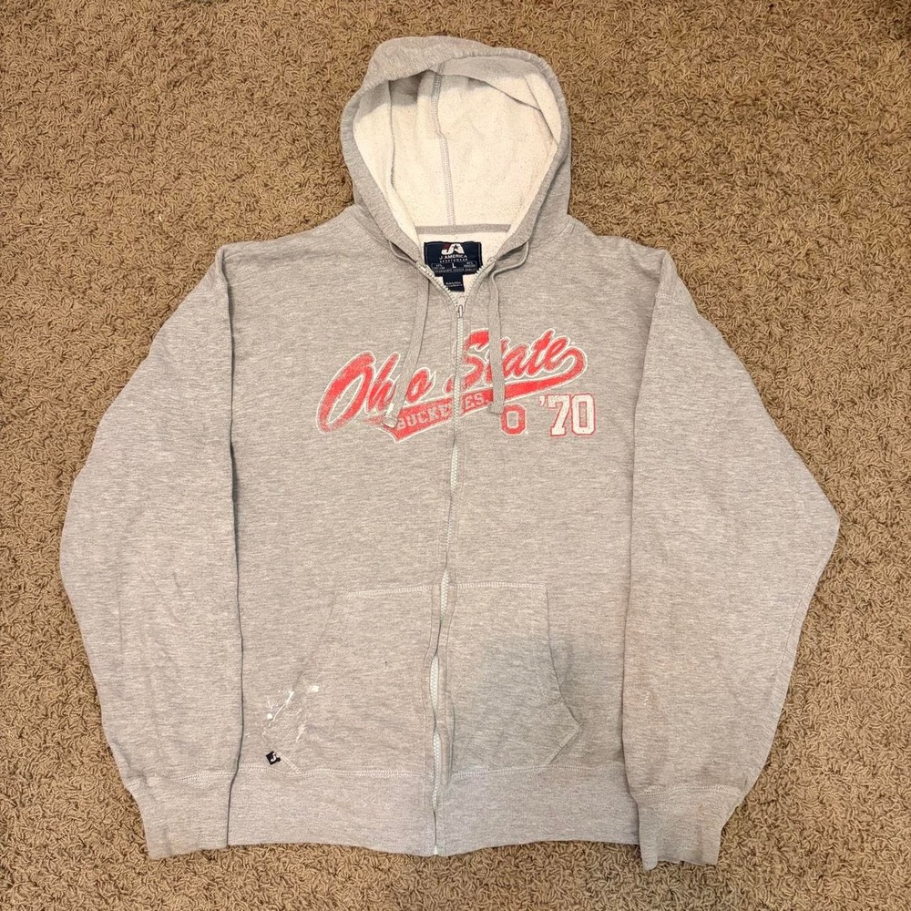 J America Ohio State Buckeyes Zip Up Hoodie Sweatshirt Mens Large Grey NCAA
